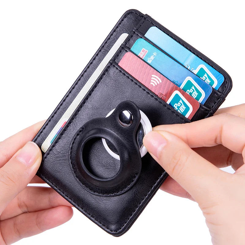 Leather AirTag Card Holder Thin Wallet with RFID Protection