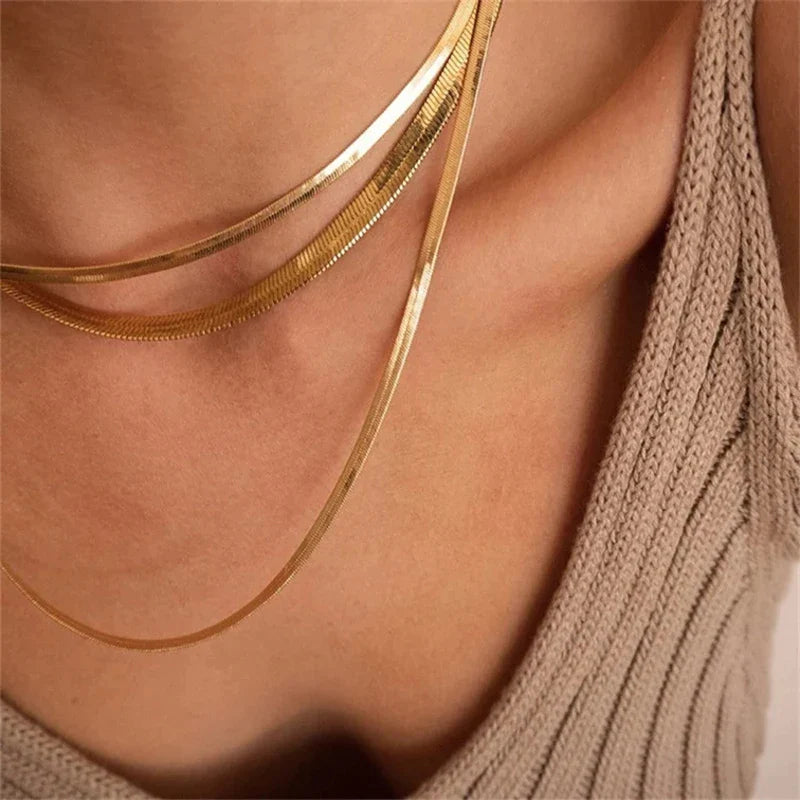 Vintage 18k Gold Plated Herringbone Snake Chain