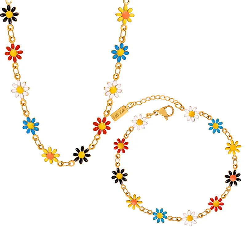 Island Flower 18k Gold Plated Necklace & Bracelet Set