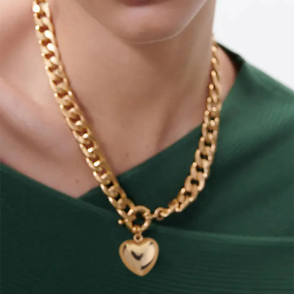 Double Layer 18kt Gold Plated Cuban Heart Necklace