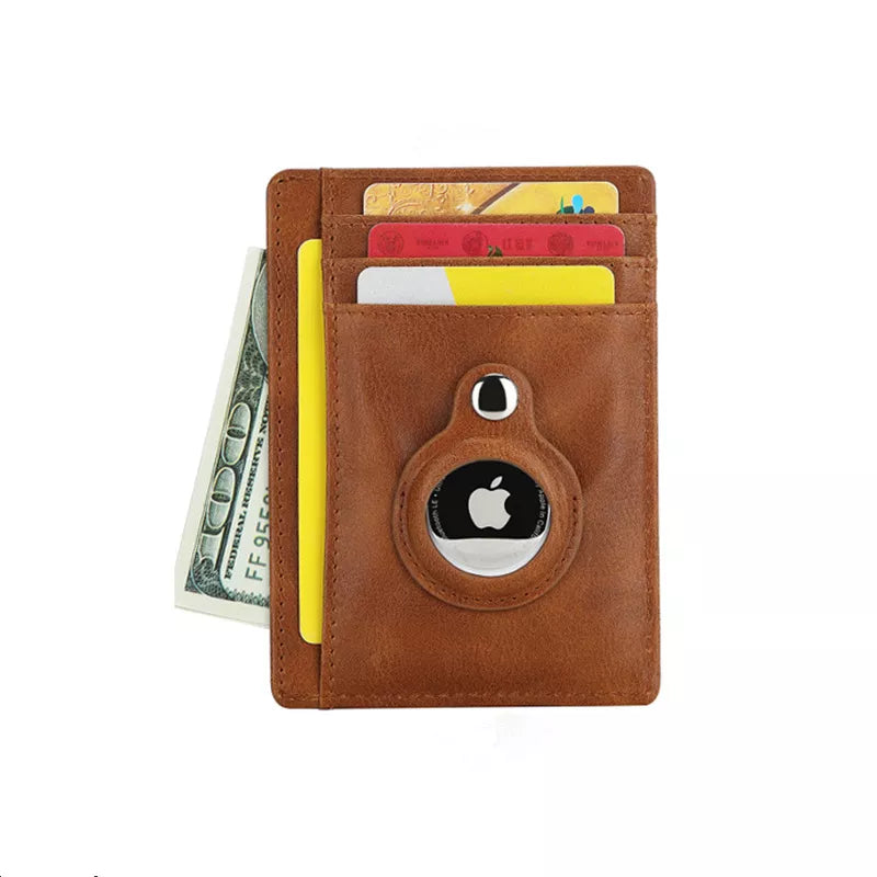 Leather AirTag Card Holder Thin Wallet with RFID Protection