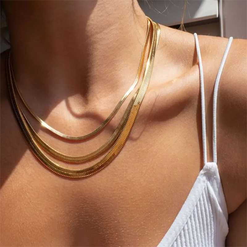 Vintage 18k Gold Plated Herringbone Snake Chain