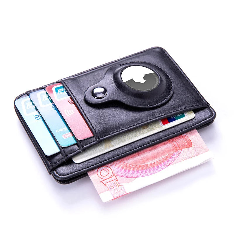 Leather AirTag Card Holder Thin Wallet with RFID Protection