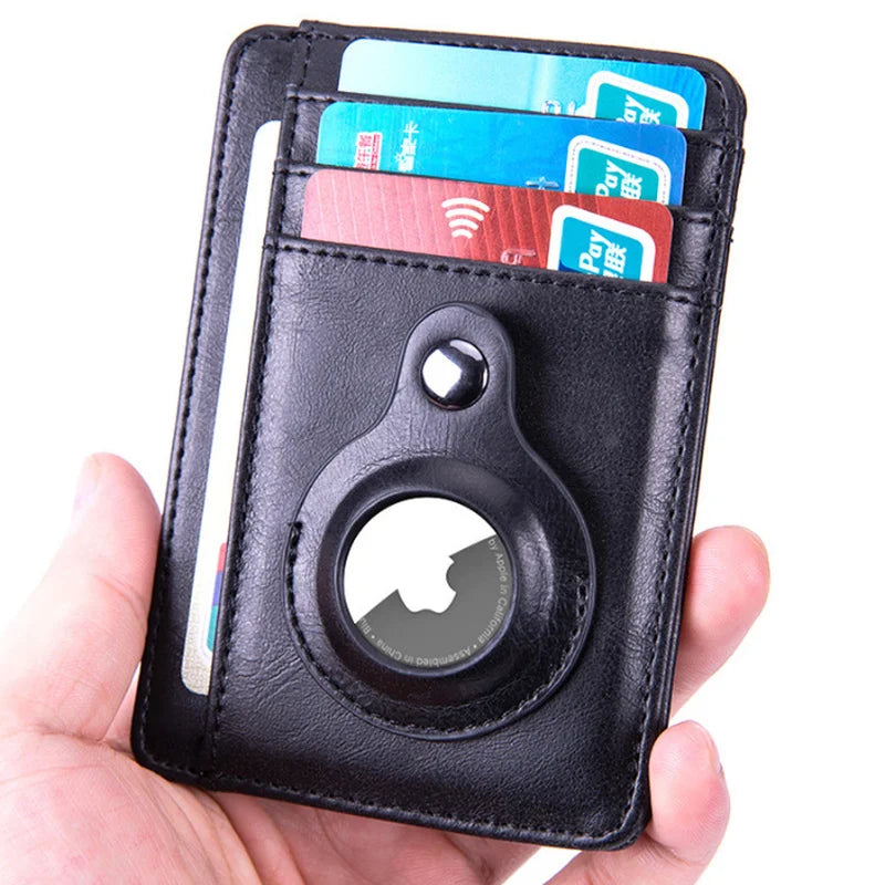 Leather AirTag Card Holder Thin Wallet with RFID Protection