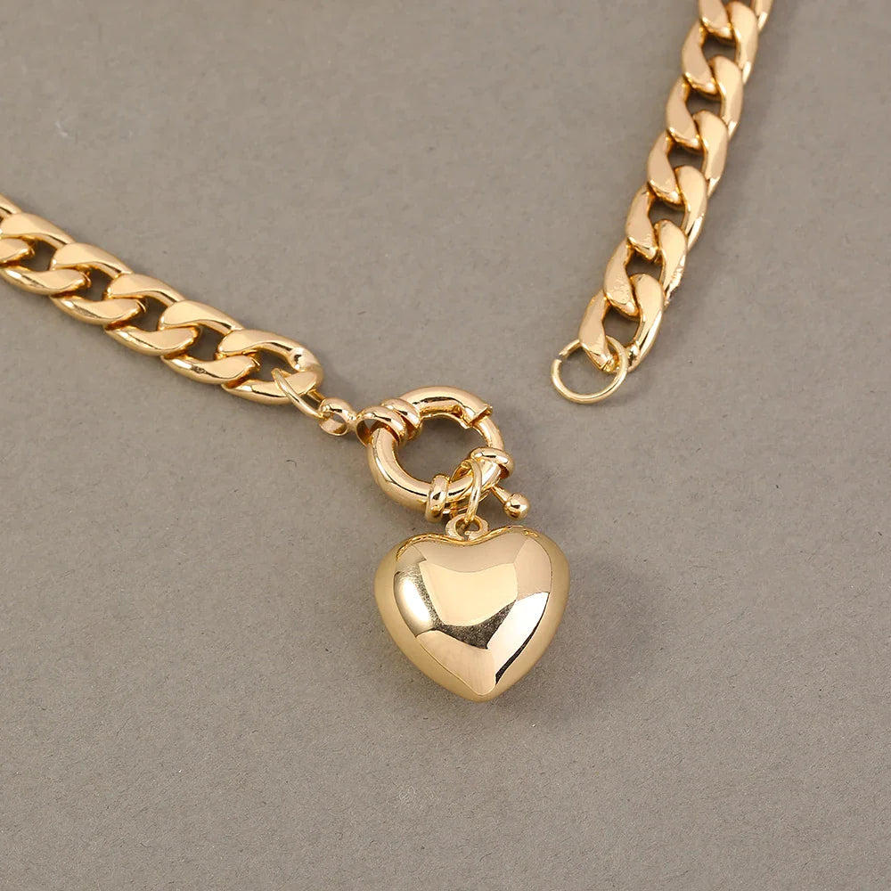 Double Layer 18kt Gold Plated Cuban Heart Necklace