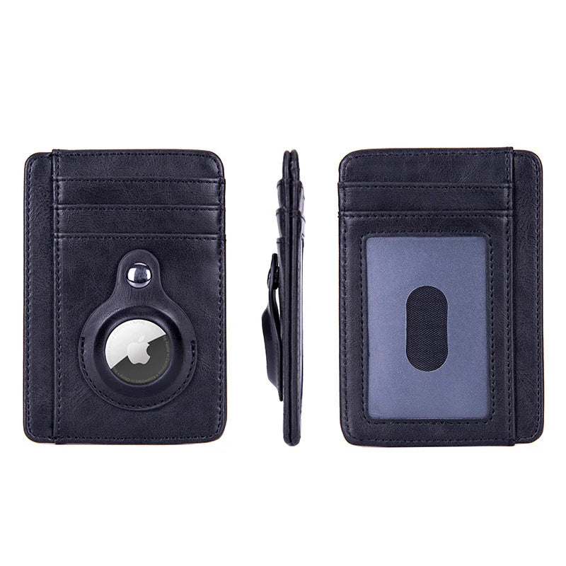 Leather AirTag Card Holder Thin Wallet with RFID Protection