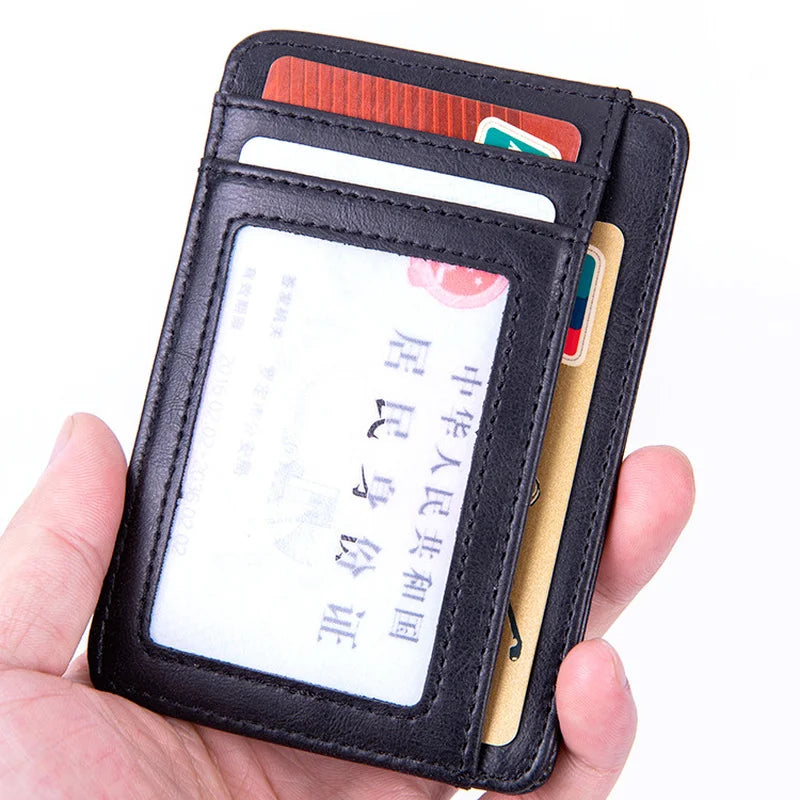 Leather AirTag Card Holder Thin Wallet with RFID Protection