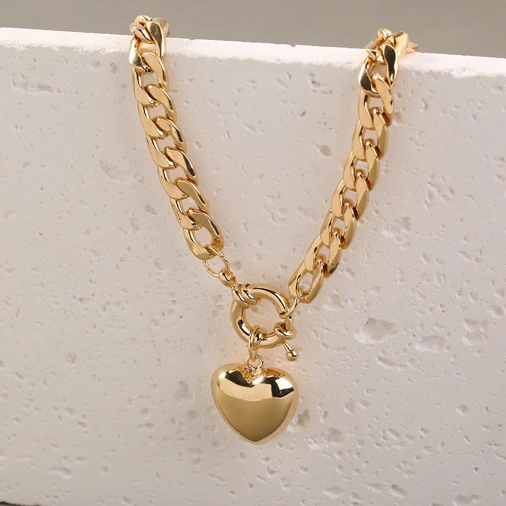 Double Layer 18kt Gold Plated Cuban Heart Necklace