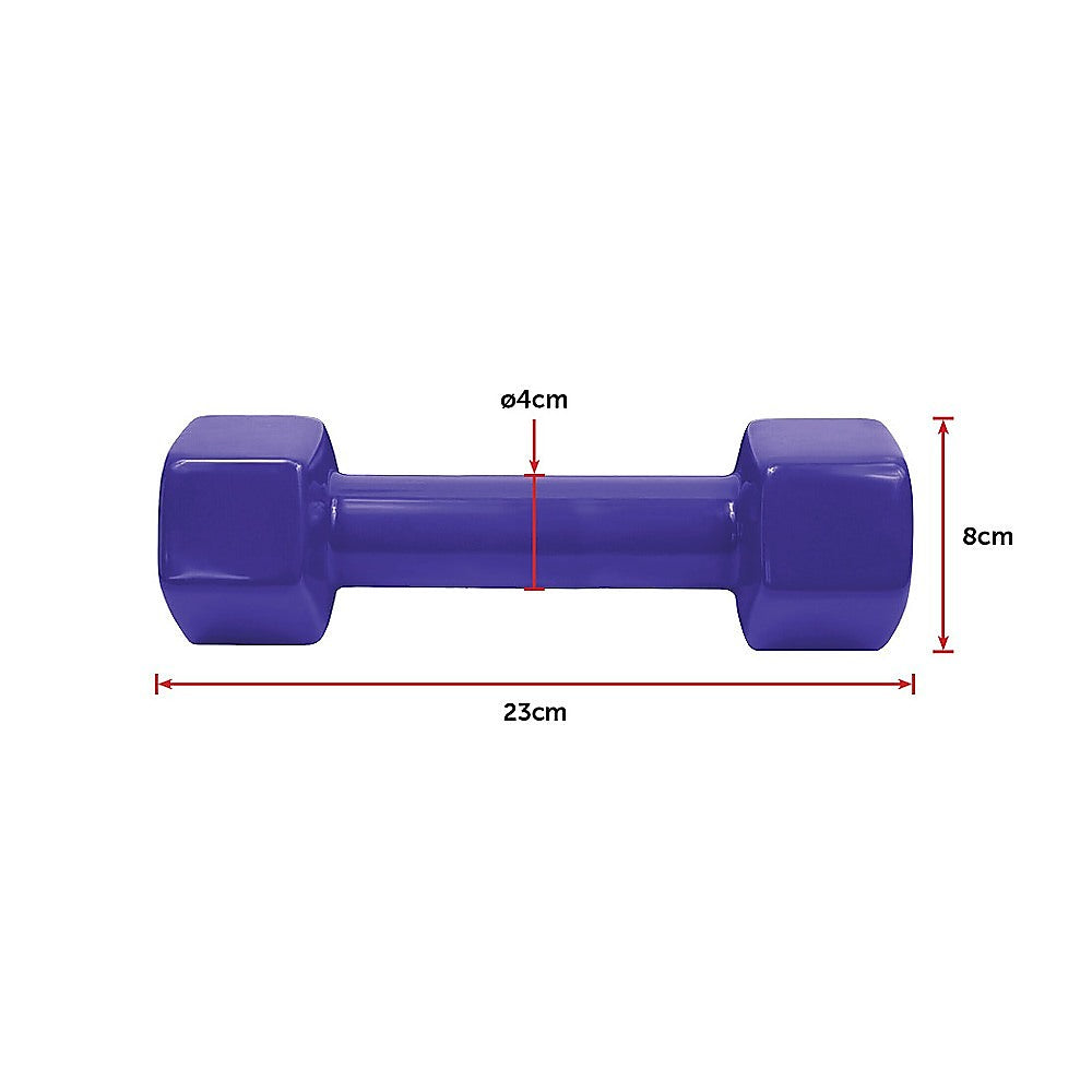 2kg Dumbbells Pair PVC Hand Weights Rubber Coated