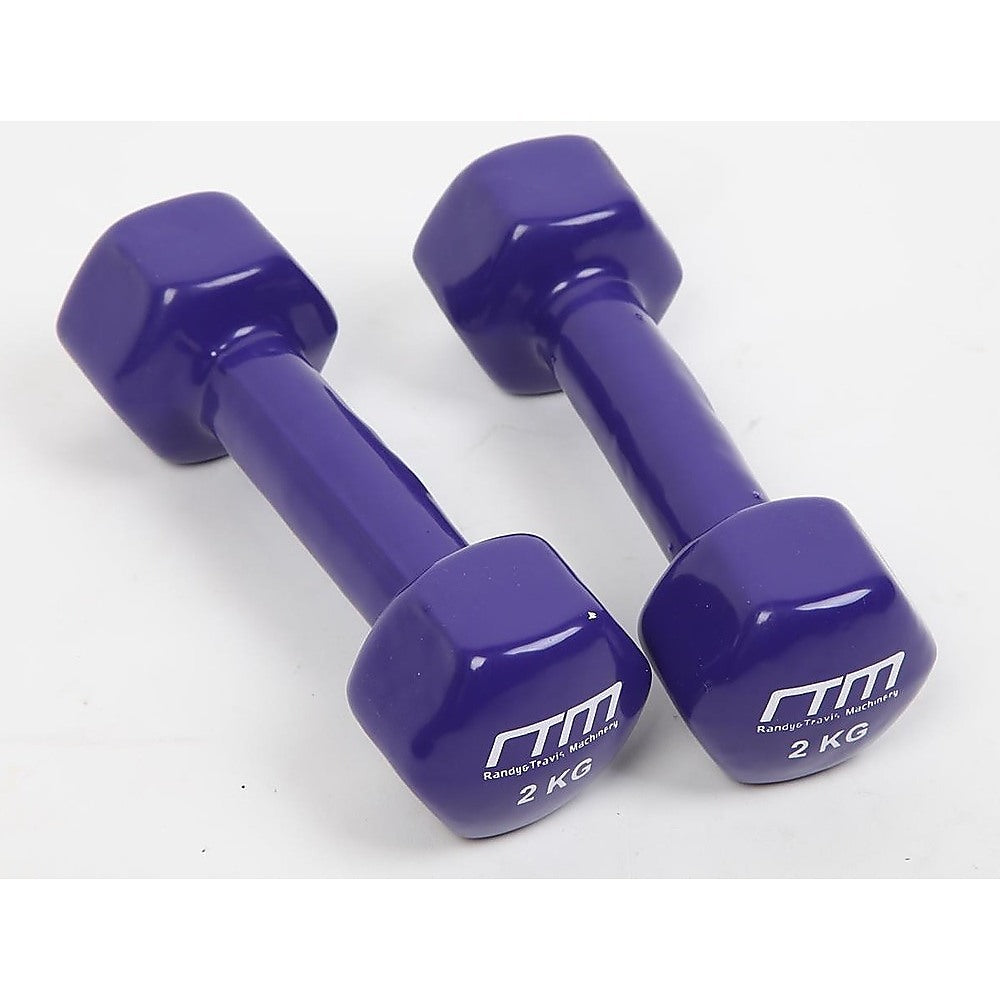 2kg Dumbbells Pair PVC Hand Weights Rubber Coated