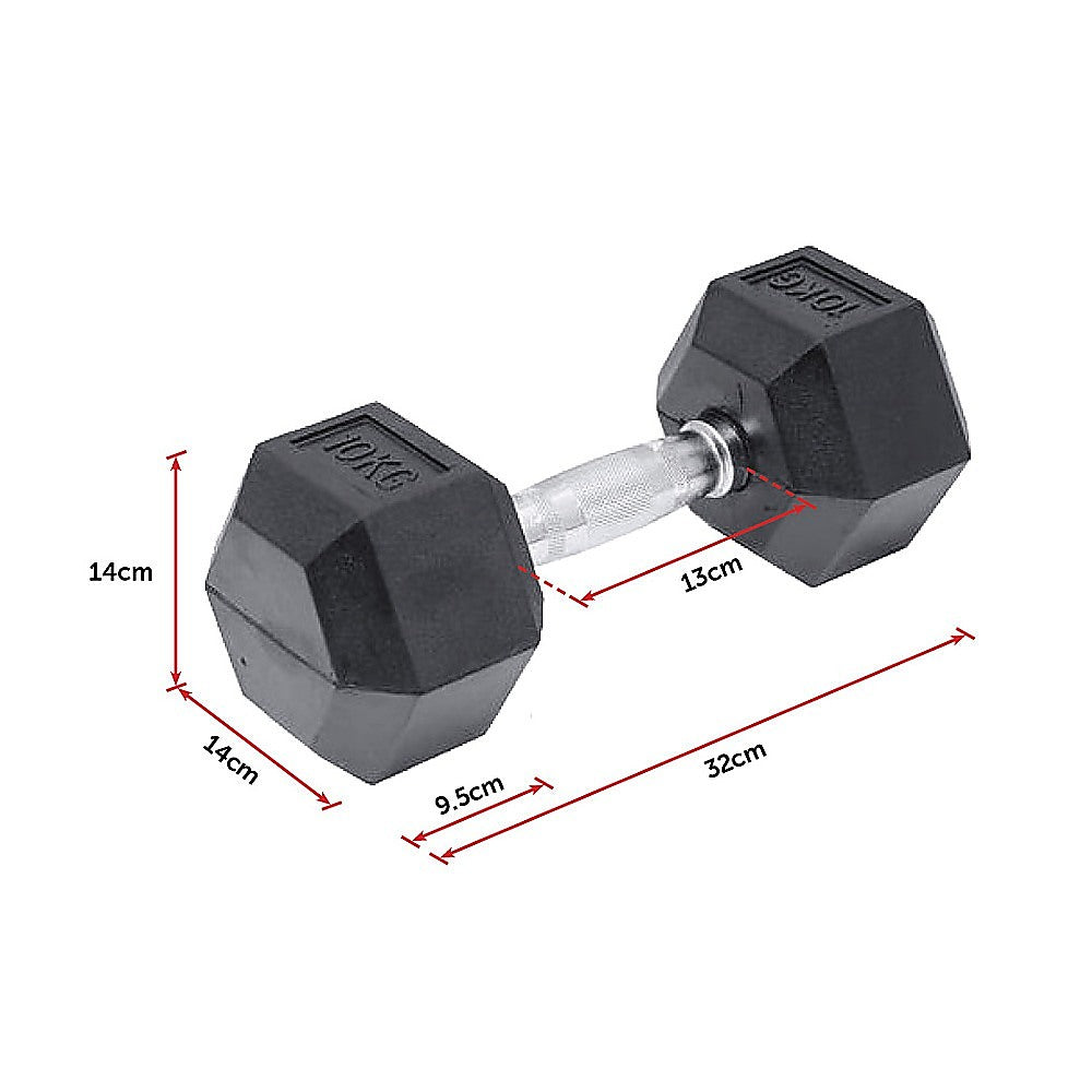 10KG Commercial Rubber Hex Dumbbell Gym Weight