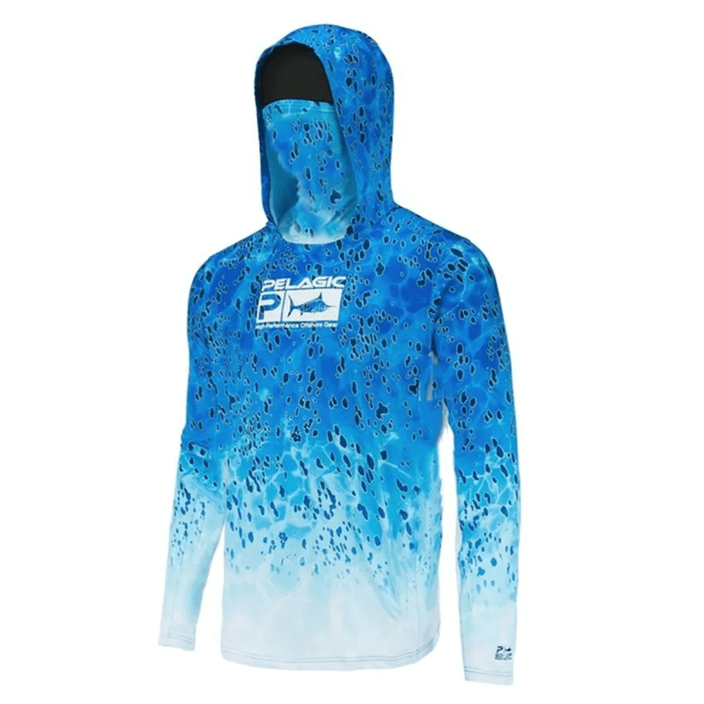 Blue Long Sleeve Hooded Mens Shirt with Face Mask