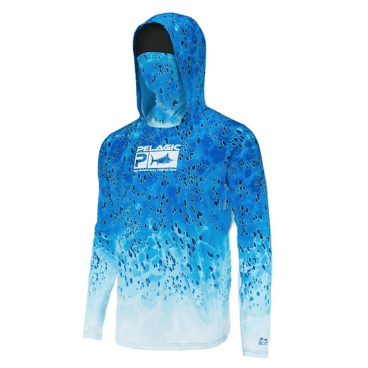 Blue Long Sleeve Hooded Mens Shirt with Face Mask